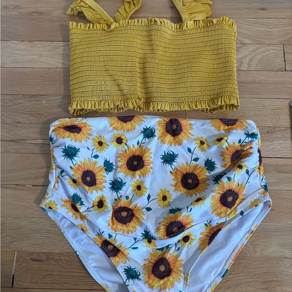 Sunflower High-Waist Maternity Bikini Set - Yellow